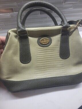 Chic Two-Tone Women's Satchel Bag - Olive & Cream Tones Vintage 1980